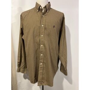 Ralph Lauren Button Up‎ Plaid Shirt Khaki Color With Green And Brown Size Xl